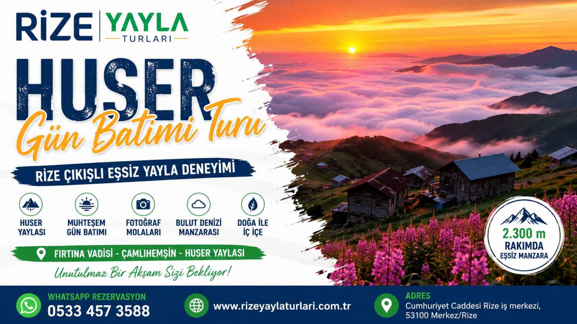 Huser Gün Batımı Turu Rize çıkışlı yayla gezisi ve sis denizi manzarası