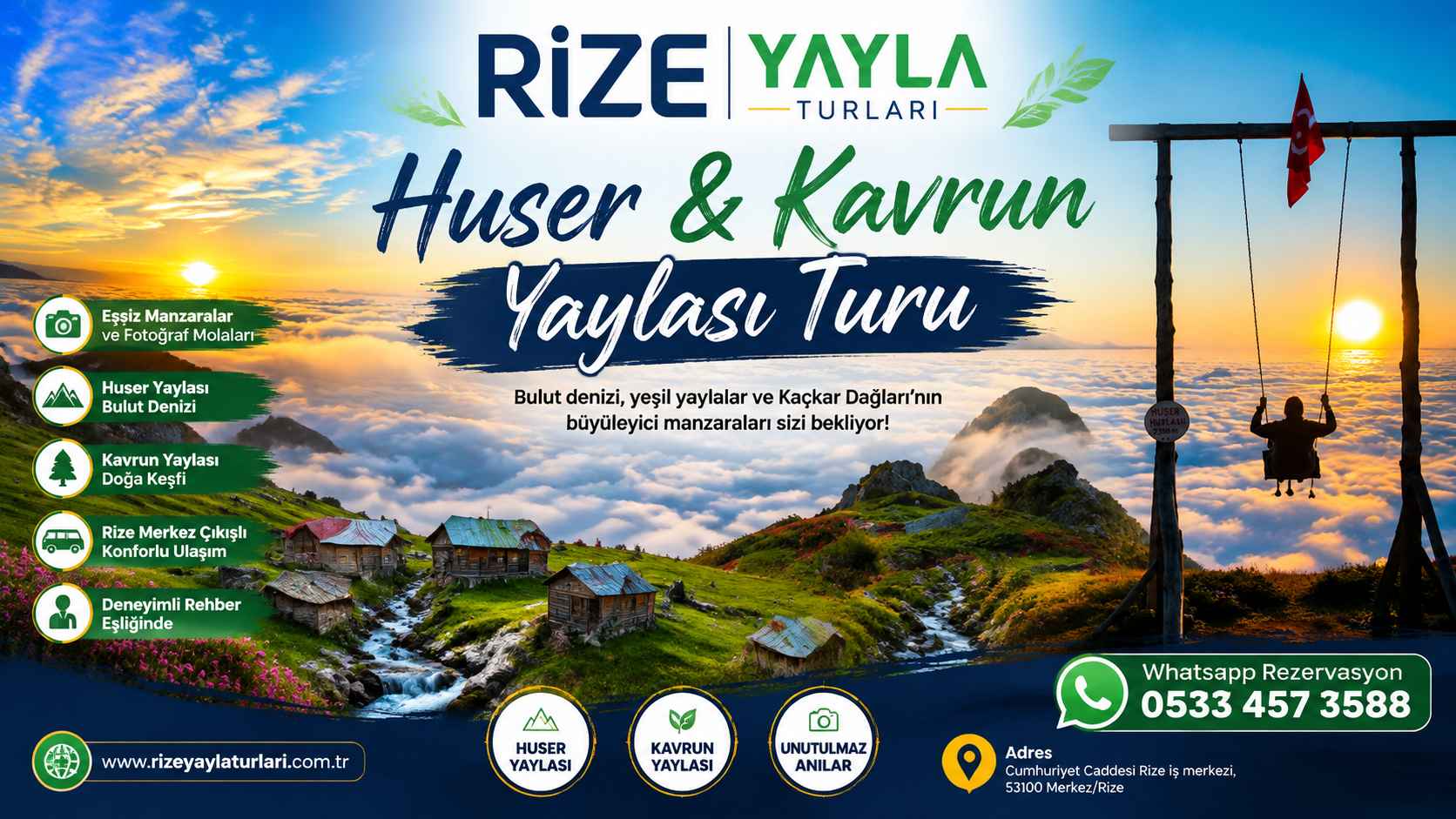Rize Merkez Çıkışlı Huser ve Kavrun Yaylası Turu – Huser Yaylası Bulut Denizi ve Kaçkar Dağları